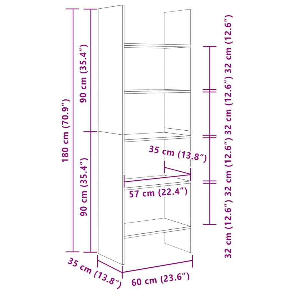 vidaXL Βιβλιοθήκη Χρώμα Sonoma Δρυς 60 x 35 x 180 εκ. από Επεξ. Ξύλο
