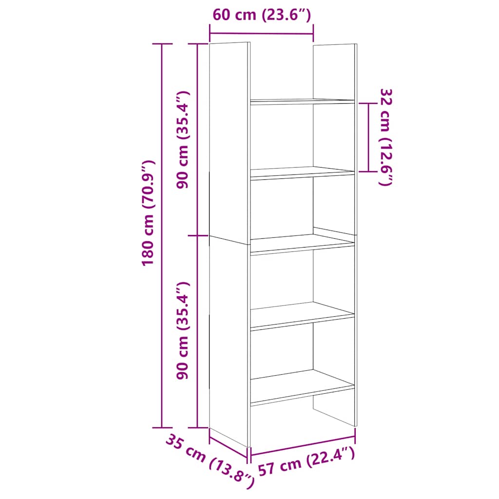 vidaXL Βιβλιοθήκη Γκρι Σκυροδέματος 60 x 35 x 180 εκ. από Επεξ. Ξύλο