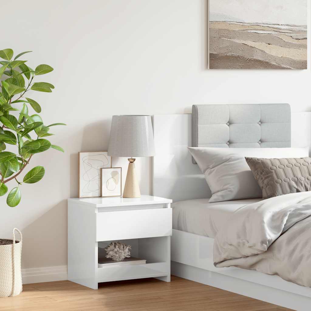 vidaXL Κομοδίνο Γυαλιστερό Λευκό 40 x 30 x 39 εκ. από Επεξ. Ξύλο