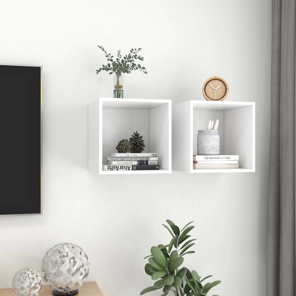 vidaXL Ντουλάπια Τοίχου 2 τεμ. Λευκά 37 x 37 x 37 εκ. από Επεξ. Ξύλο