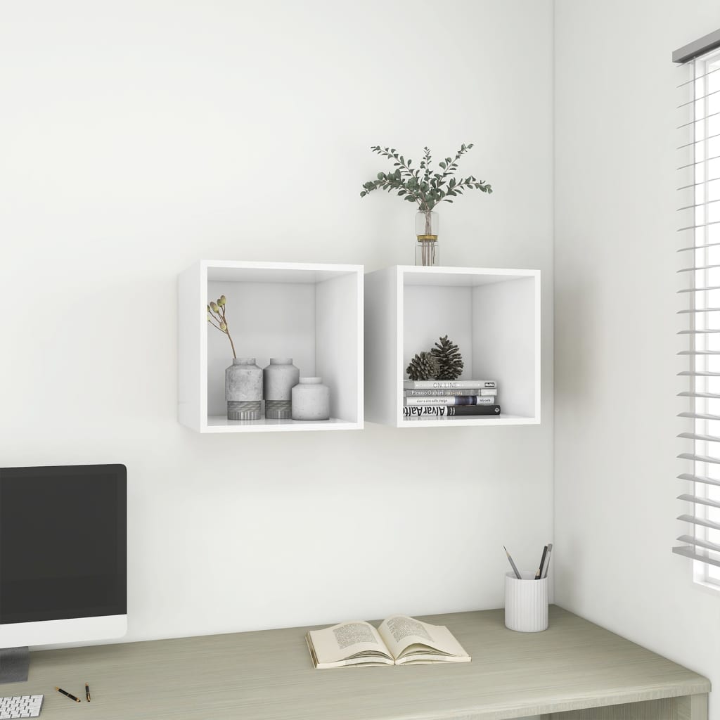 vidaXL Ντουλάπια Τοίχου 2 τεμ. Λευκά 37 x 37 x 37 εκ. από Επεξ. Ξύλο