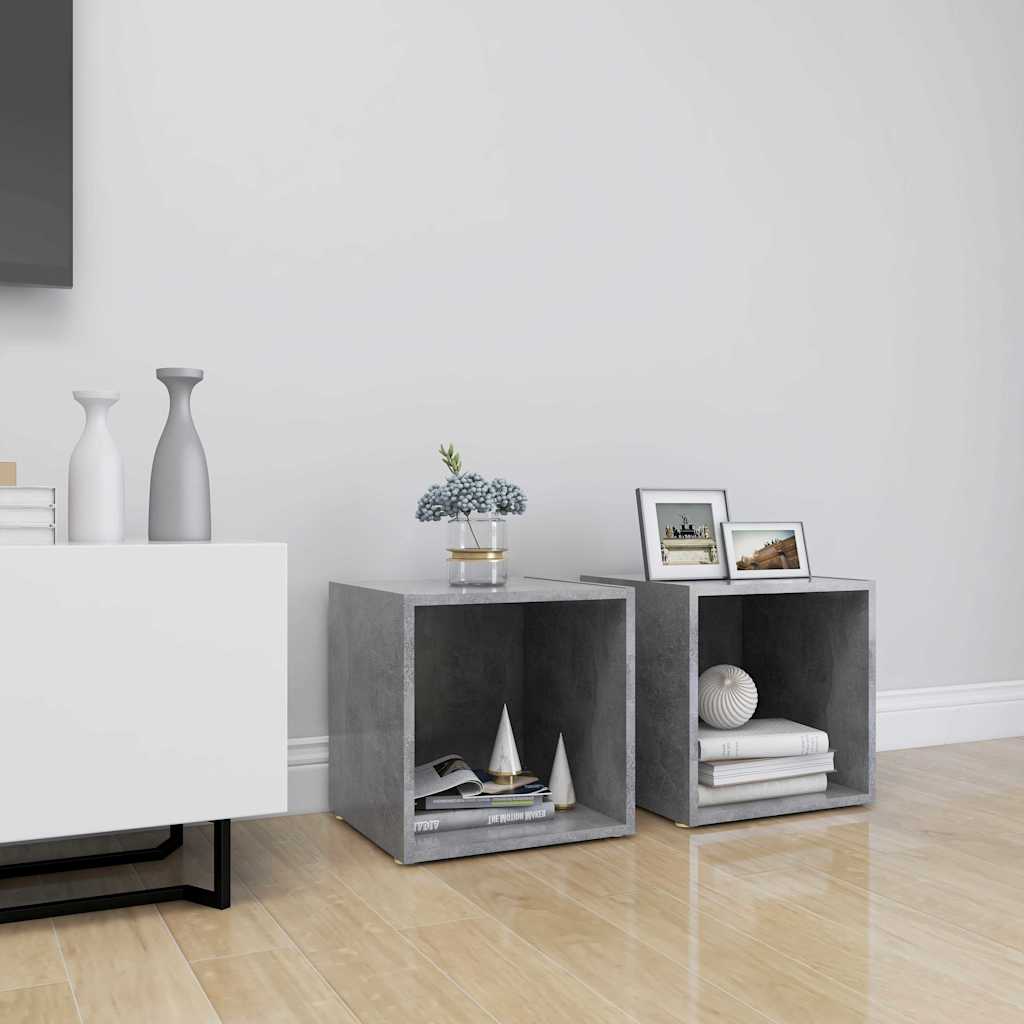 vidaXL Έπιπλα Τηλεόρασης 2 τεμ. Γκρι Σκυροδ. 37x35x37 εκ. Επεξ. Ξύλο