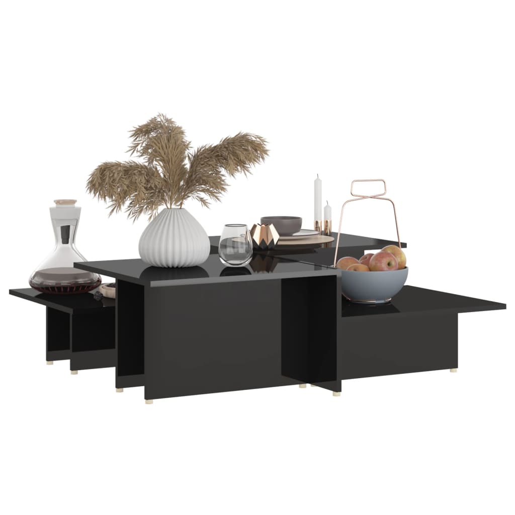 vidaXL Τραπεζάκια Σαλονιού 2 τεμ Γυαλ. Μαύρο 111,5x50x33 εκ Επεξ. Ξύλο