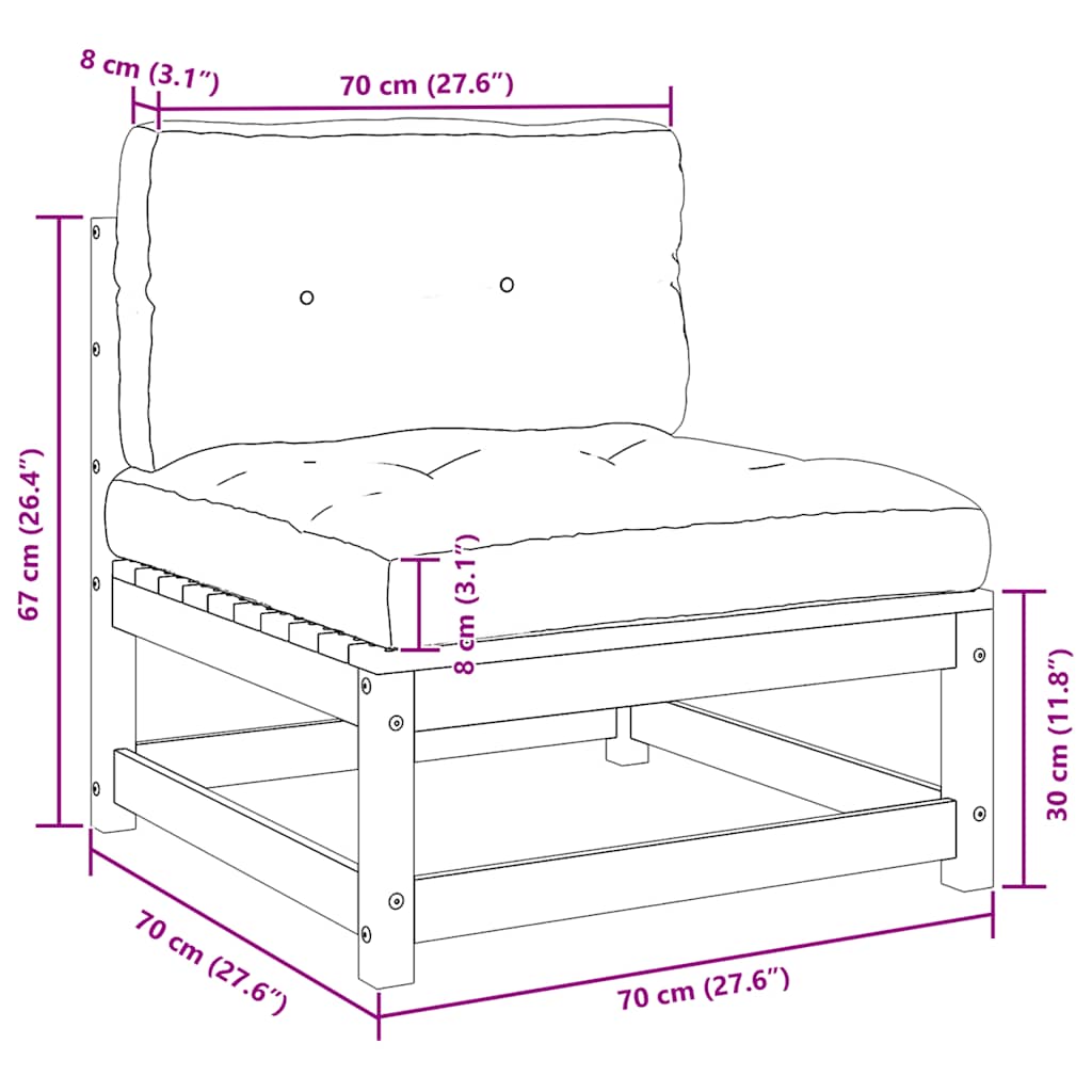 vidaXL Καναπές Κήπου Μεσαίος Γκρι Ξύλο Πεύκου με Ανθρακί Μαξιλάρια
