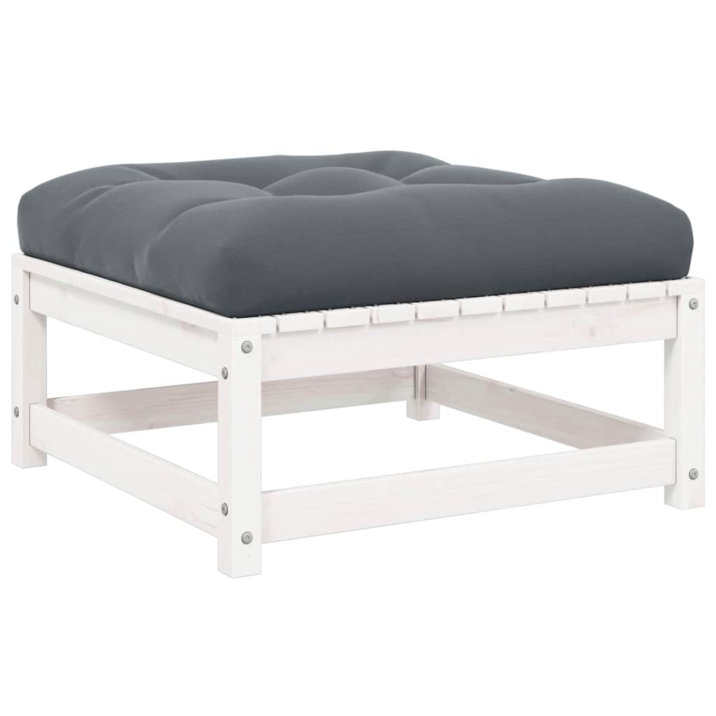 vidaXL Υποπόδιο Κήπου Λευκό από Μασίφ Ξύλο Πεύκου με Μαξιλάρι