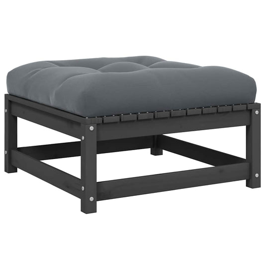 vidaXL Υποπόδιο Κήπου Γκρι από Μασίφ Ξύλο Πεύκου με Μαξιλάρι