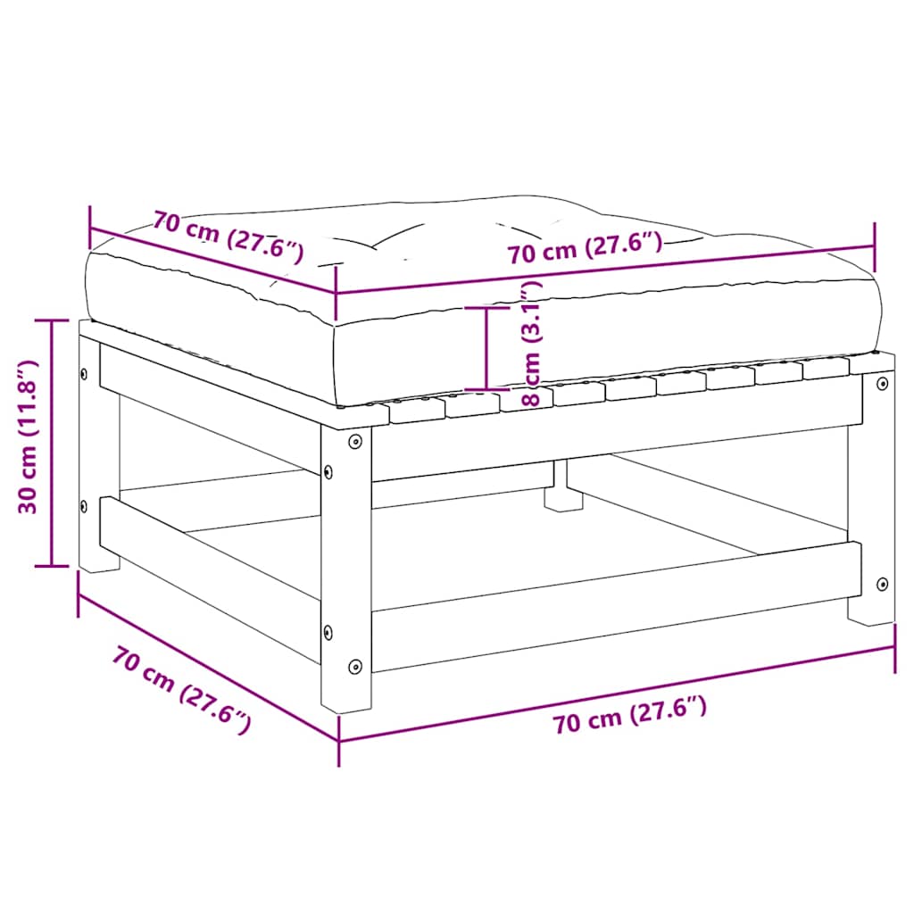 vidaXL Υποπόδιο Κήπου Γκρι από Μασίφ Ξύλο Πεύκου με Μαξιλάρι