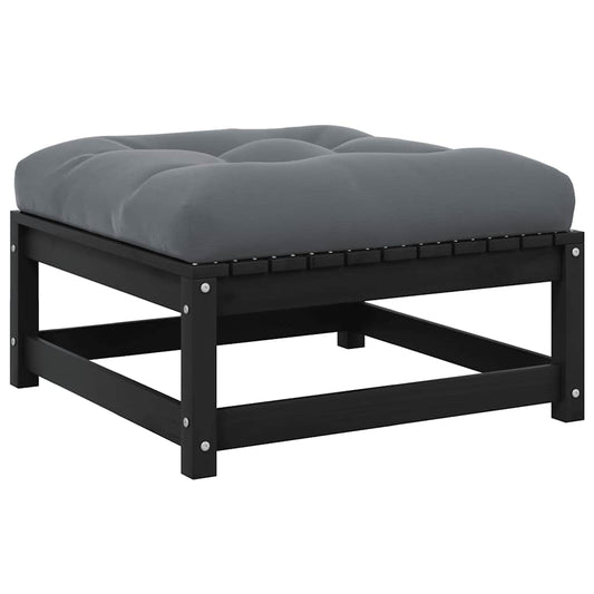 vidaXL Υποπόδιο Κήπου Μαύρο από Μασίφ Ξύλο Πεύκου με Μαξιλάρι