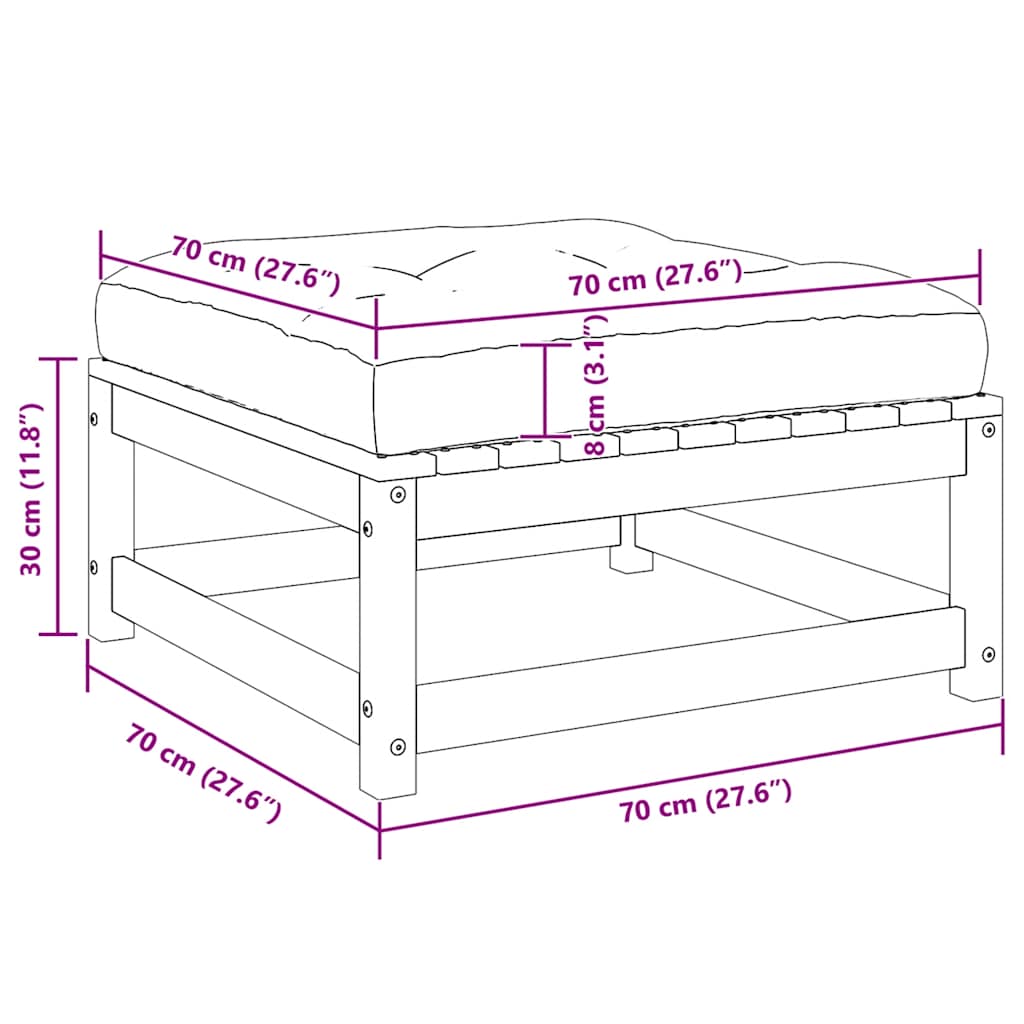vidaXL Υποπόδια Κήπου 2 τεμ. Λευκά από Μασίφ Ξύλο Πεύκου με Μαξιλάρια