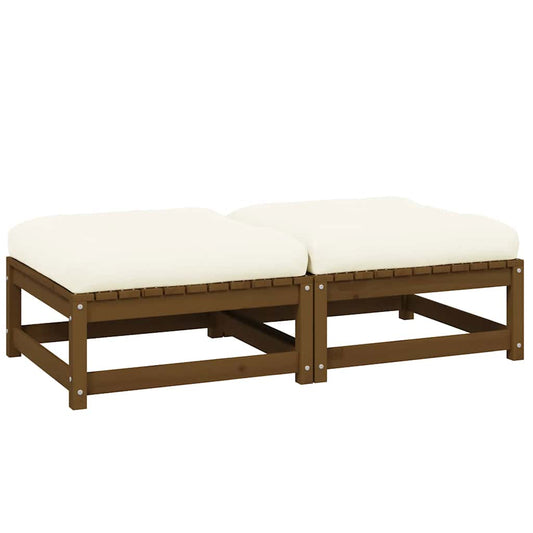 vidaXL Υποπόδια Κήπου 2 τεμ. Καφέ Μελί Μασίφ Ξύλο Πεύκου με Μαξιλάρια