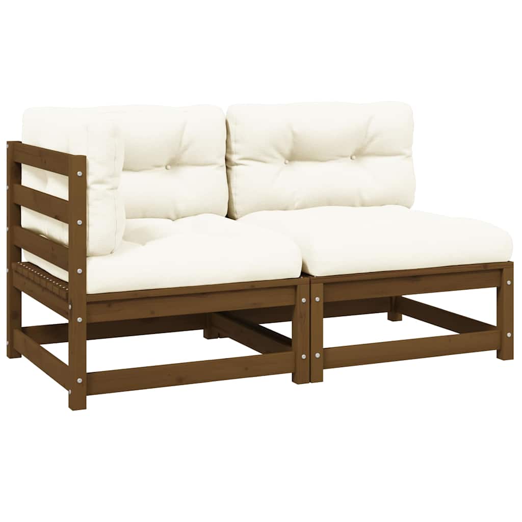 vidaXL Σαλόνι Κήπου Σετ 2 τεμ Καφέ Μελί Μασίφ Ξύλο Πεύκου με Μαξιλάρια