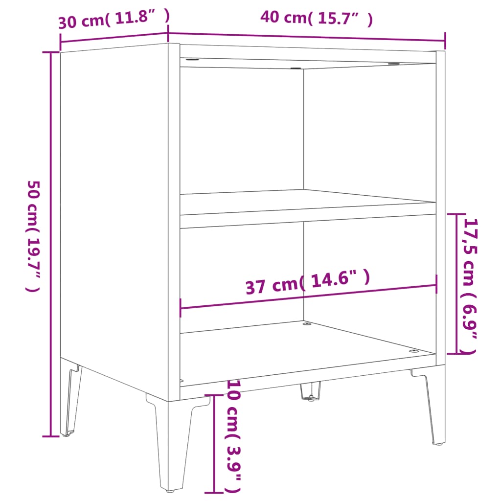 vidaXL Κομοδίνo Γυαλιστερό Λευκό 40 x 30 x 50 εκ. με Μεταλλικά Πόδια