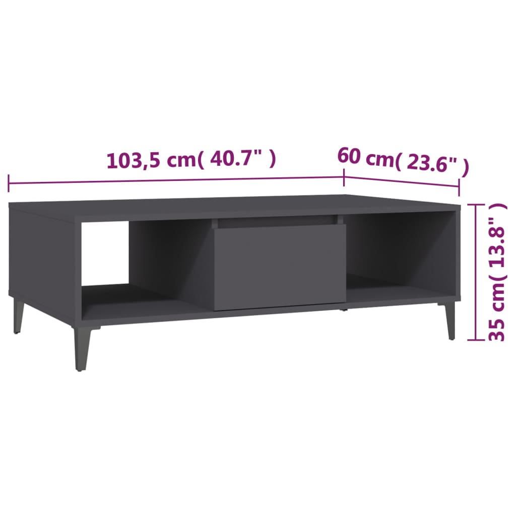 vidaXL Τραπεζάκι Σαλονιού Γκρι 103,5 x 60 x 35 εκ. από Επεξ. Ξύλο