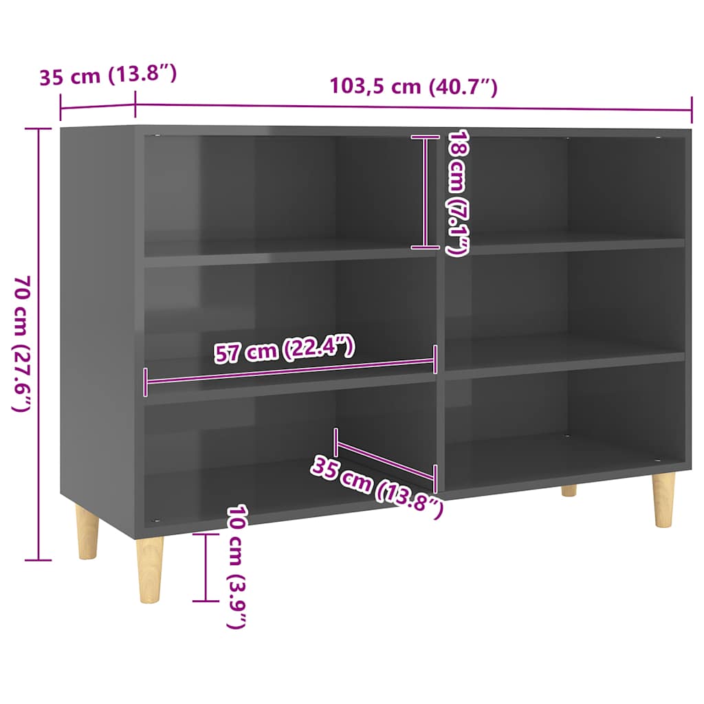 vidaXL Ραφιέρα Γυαλιστερή Γκρι 103,5 x 35 x 70 εκ. από Επεξ. Ξύλο