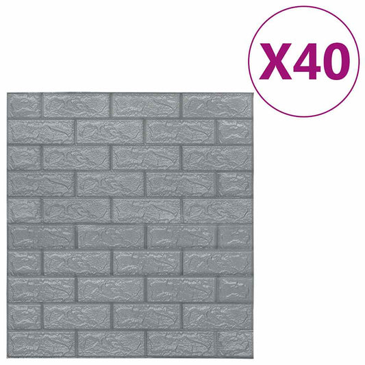 vidaXL 3D Τούβλα Ταπετσαρίας Αυτοκόλλητα Ανθρακί 40 τεμ.