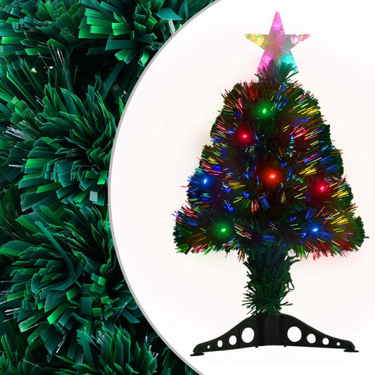 vidaXL Προεγκατεστημένο χριστουγεννιάτικο δέντρο με βάση και LED / Οπτικές Ίνες 64 εκ.