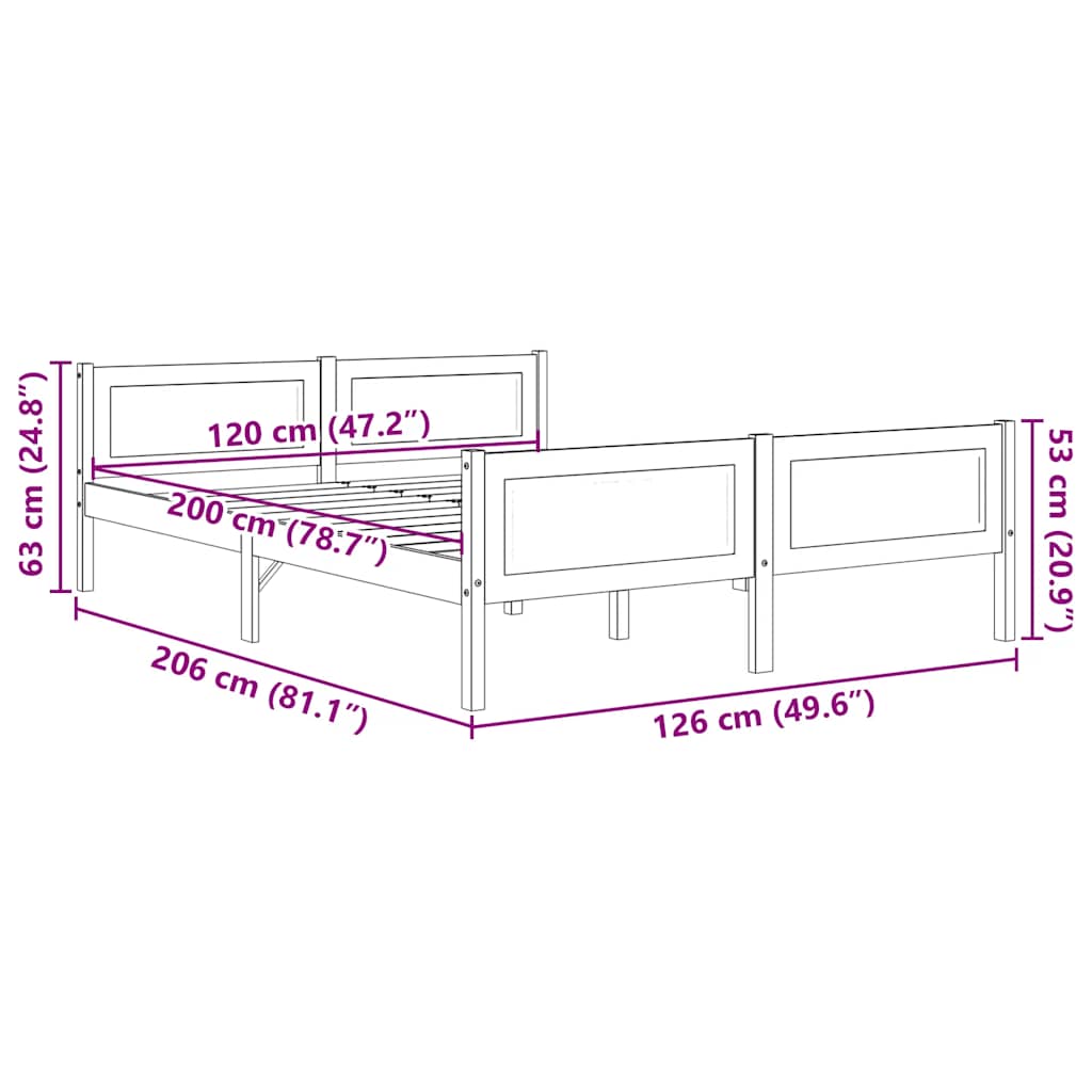 vidaXL Πλαίσιο Κρεβατιού 120 x 200 εκ. από Μασίφ Ξύλο Πεύκου
