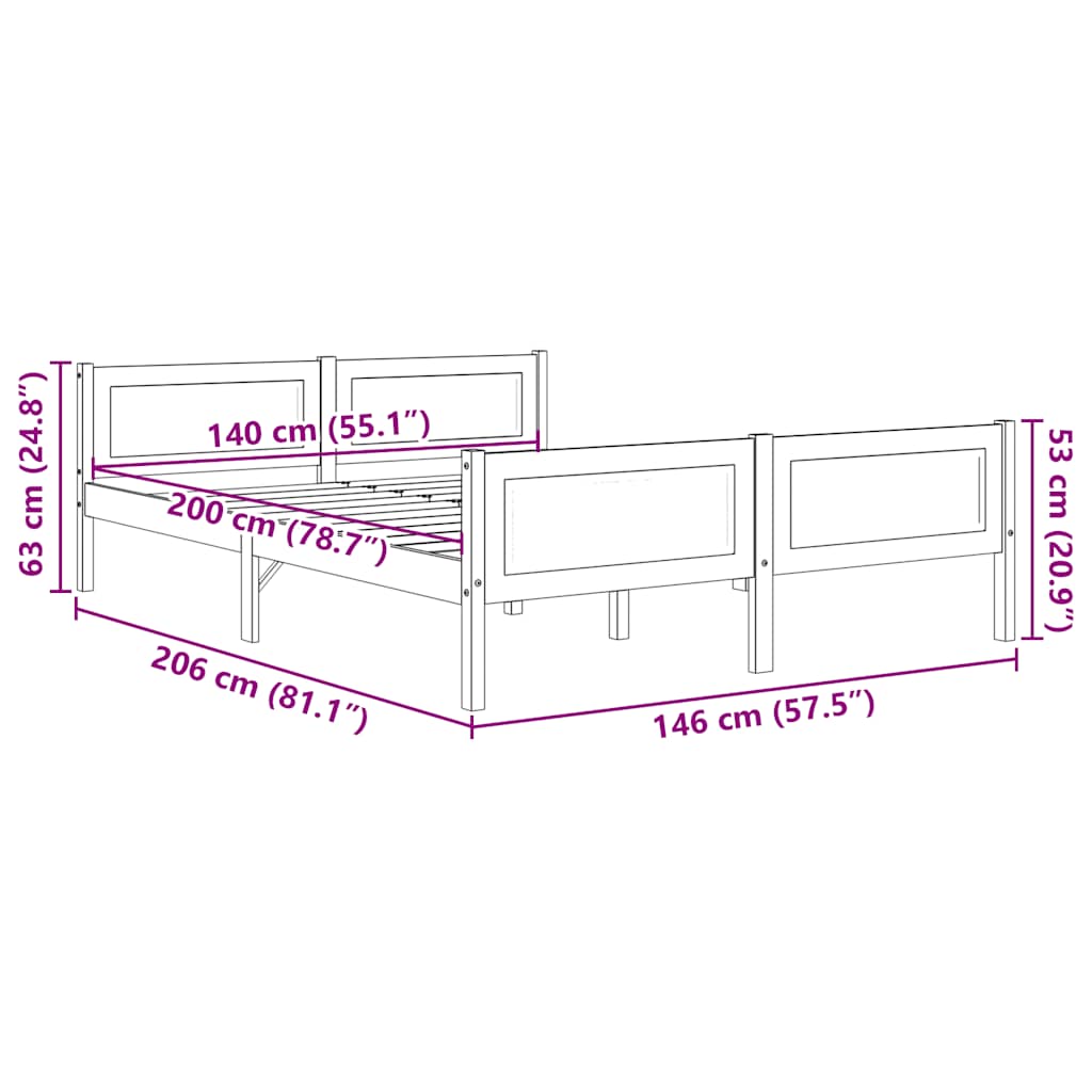 vidaXL Πλαίσιο Κρεβατιού Γκρι 140 x 200 εκ. από Μασίφ Ξύλο Πεύκου
