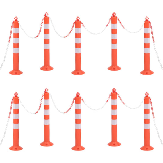 vidaXL Κολωνάκια Σήμανσης με Αλυσίδα 10 τεμ. 75 εκ. από Πολυαιθυλένιο