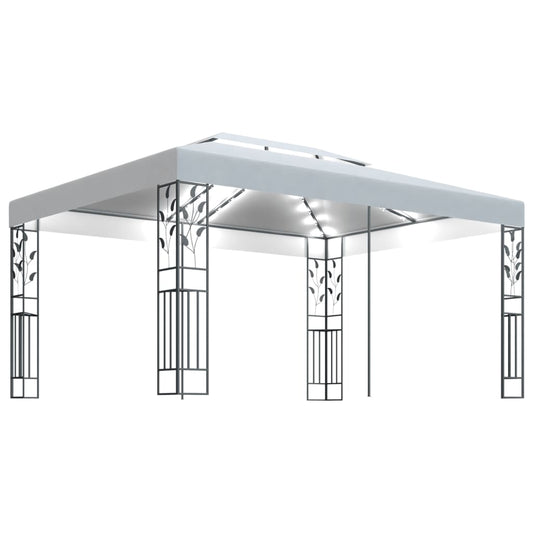vidaXL Κιόσκι με Διπλή Οροφή και Φωτάκια LED Λευκό 3 x 4 μ.