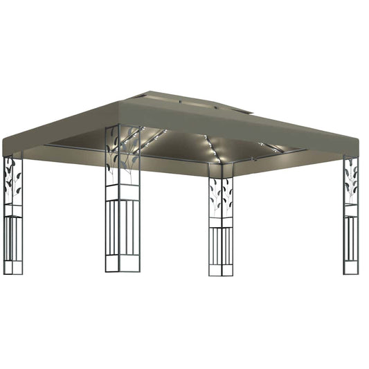 vidaXL Κιόσκι με Διπλή Οροφή και Φωτάκια LED Taupe 3 x 4 μ.