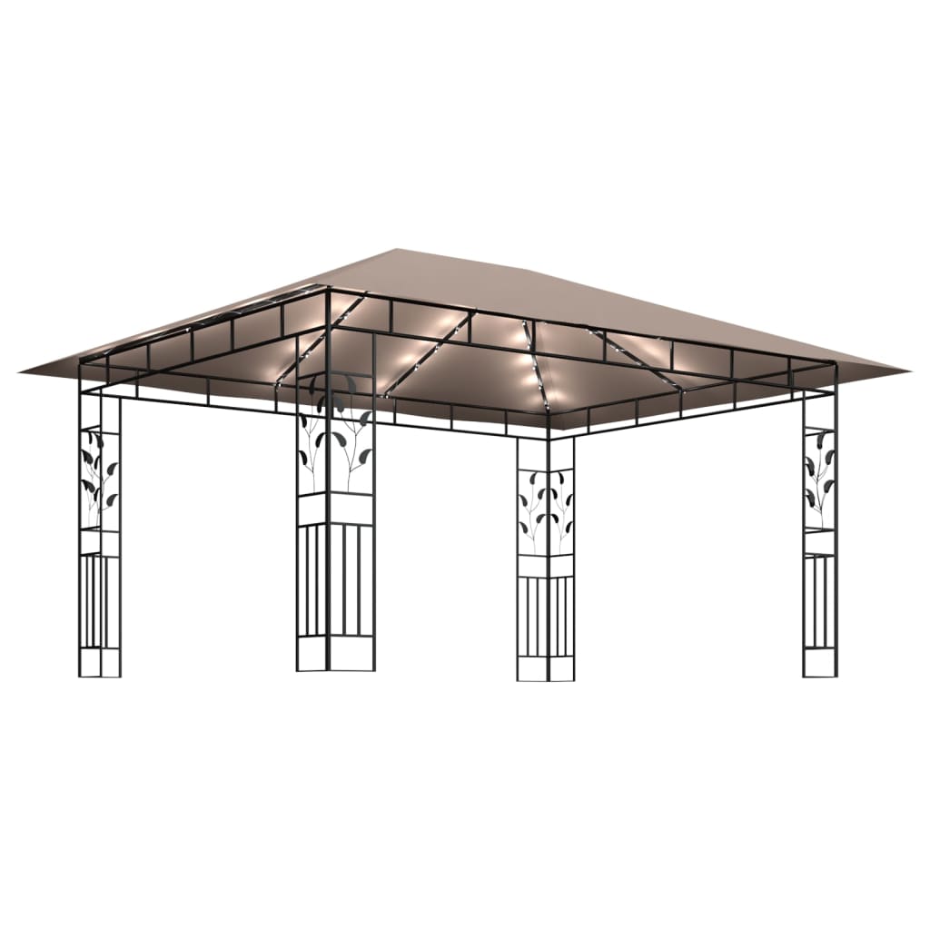 vidaXL Κιόσκι με Σήτα και Φωτάκια LED Taupe 4 x 3 x 2,73 μ.