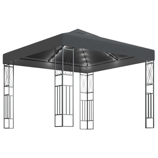 vidaXL Κιόσκι με Φωτάκια LED Ανθρακί 3 x 3 μ. Υφασμάτινο