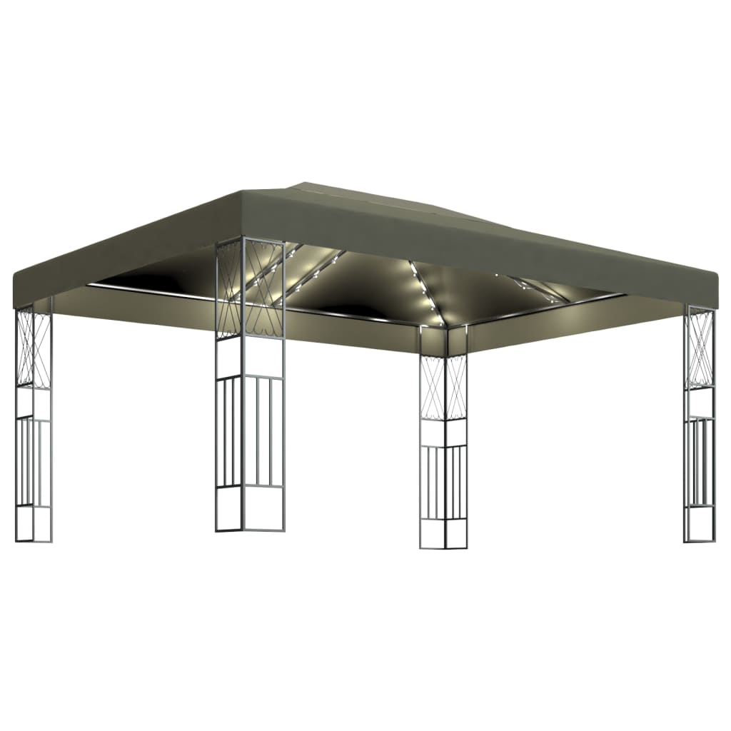 vidaXL Κιόσκι με Φωτάκια Taupe LED 3 x 4 μ. Υφασμάτινο