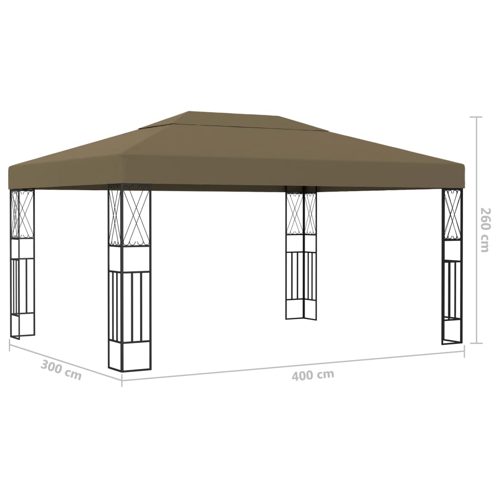 vidaXL Κιόσκι με Φωτάκια Taupe LED 3 x 4 μ. Υφασμάτινο