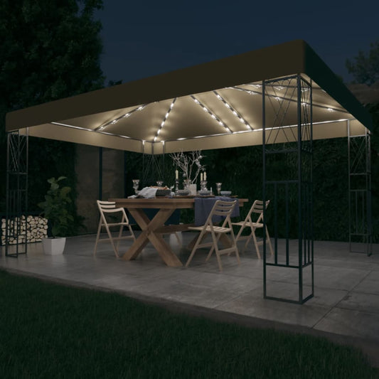 vidaXL Κιόσκι με Φωτάκια Taupe LED 3 x 4 μ. Υφασμάτινο