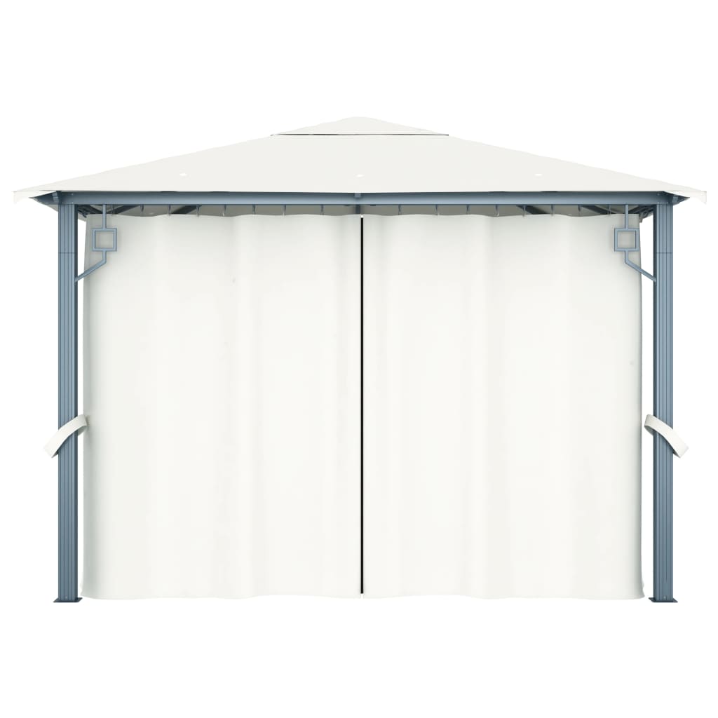 vidaXL Κιόσκι με Κουρτίνα και Φωτάκια LED Κρεμ 3 x 3 μ. Αλουμινίου