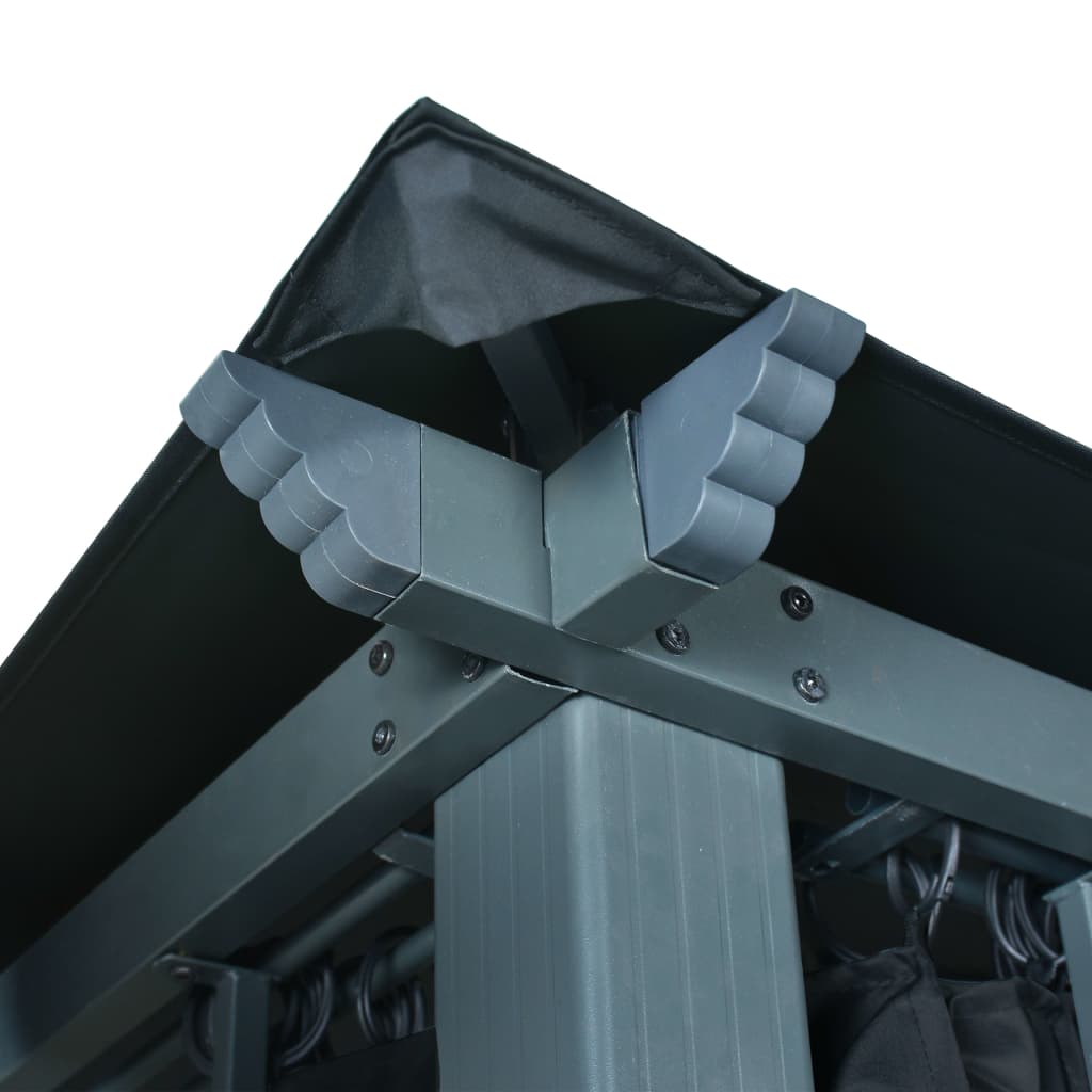 vidaXL Κιόσκι με Κουρτίνα και Φωτάκια LED Ανθρακί 3 x 3 μ. Αλουμινίου