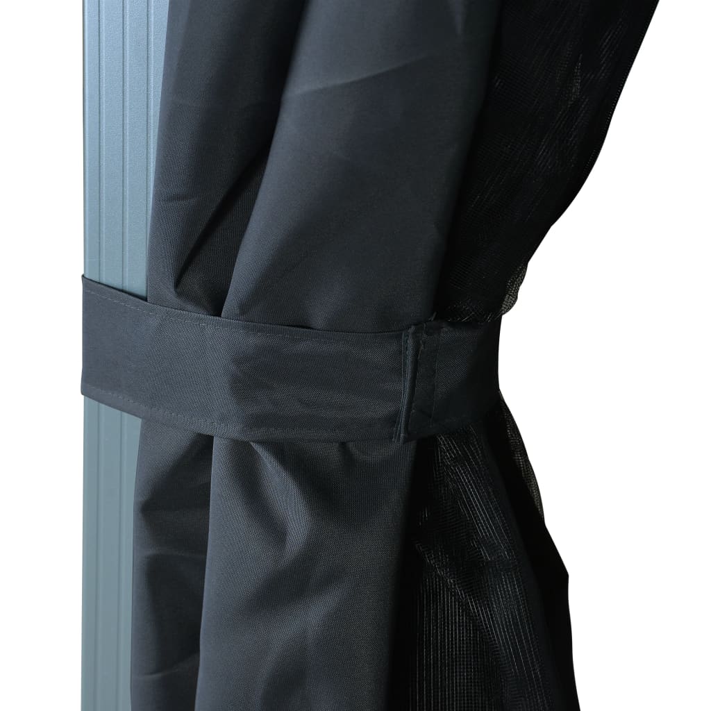 vidaXL Κιόσκι με Κουρτίνα και Φωτάκια LED Ανθρακί 3 x 3 μ. Αλουμινίου