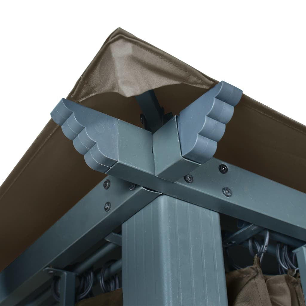 vidaXL Κιόσκι με Κουρτίνα και Φωτάκια LED Taupe 3 x 3 μ. Αλουμινίου