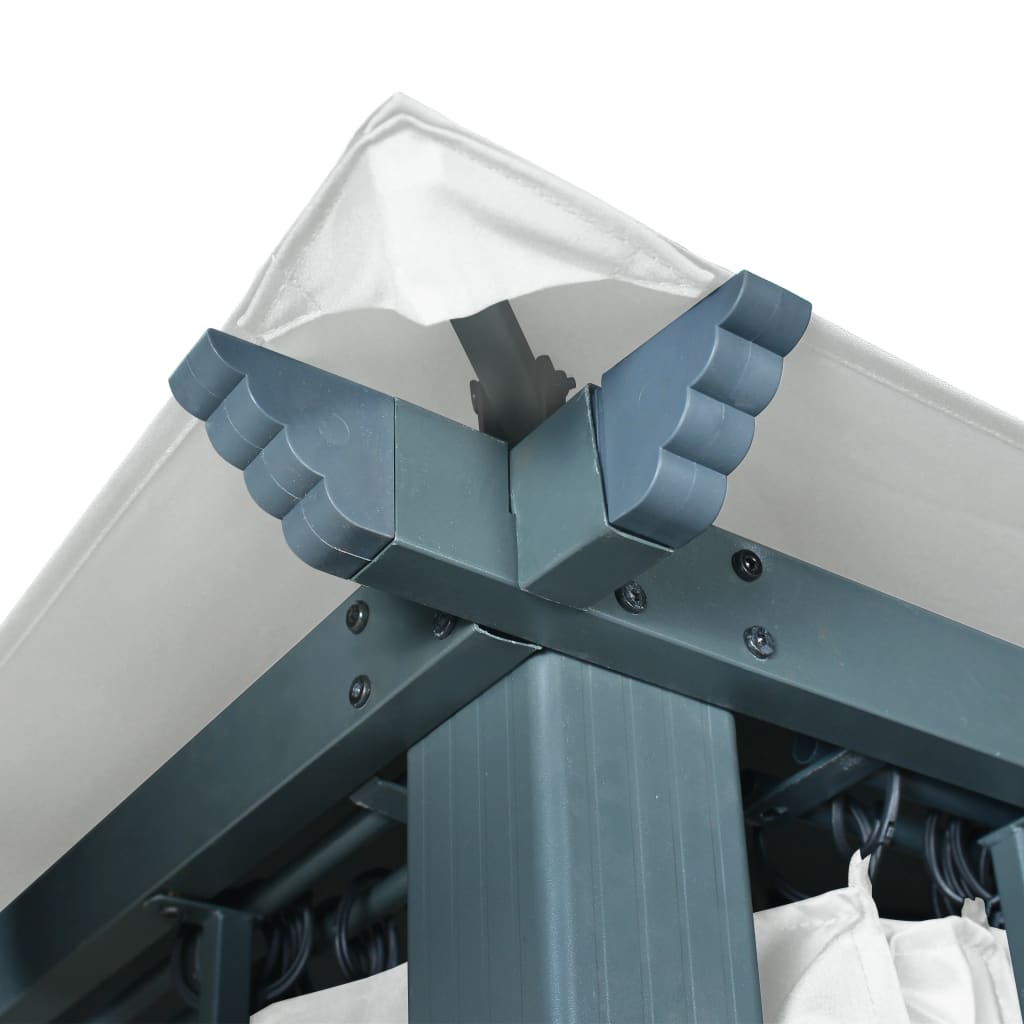 vidaXL Κιόσκι με Κουρτίνα και Φωτάκια LED Κρεμ 4 x 3 μ. Αλουμινίου