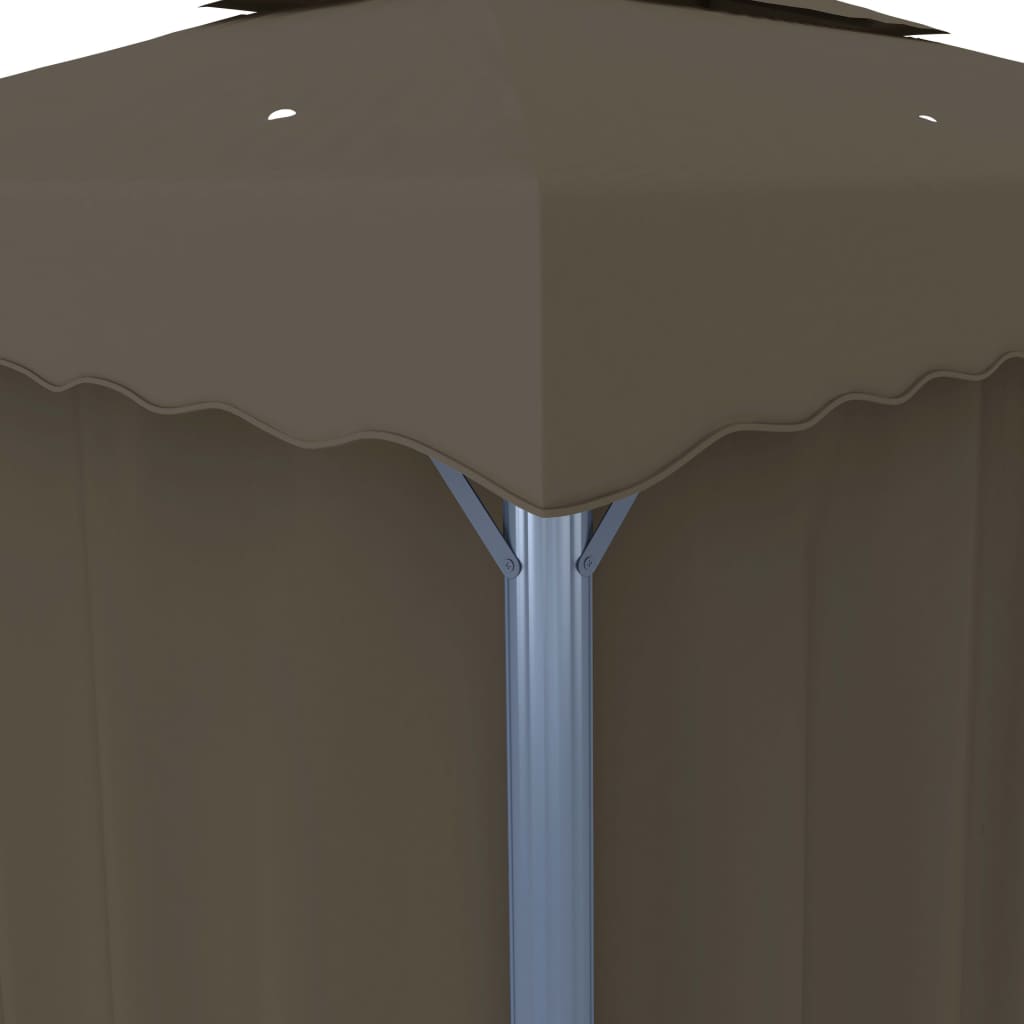 vidaXL Κιόσκι με Κουρτίνα και Φωτάκια LED Taupe 3 x 3 μ.