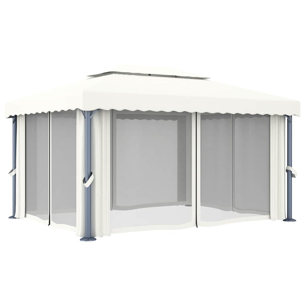 vidaXL Κιόσκι με Κουρτίνα και Φωτάκια LED Λευκό Κρεμ 4 x 3 μ.
