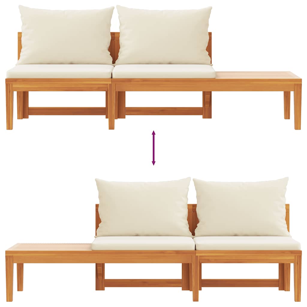 vidaXL Παγκάκι Κήπου με Τραπέζι Ξύλο Ακακίας με Λευκά/Κρεμ Μαξιλάρια