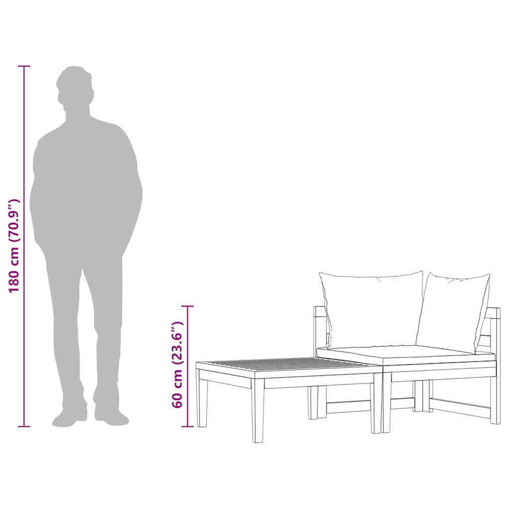 vidaXL Σαλόνι Κήπου Σετ 2 τεμ. από Ξύλο Ακακίας / Λευκά Κρεμ Μαξιλάρια