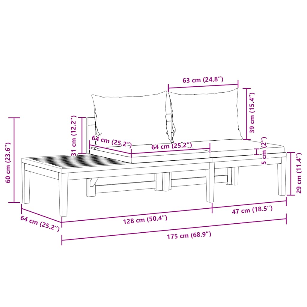 vidaXL Σαλόνι Κήπου Σετ 2 Τεμ. από Ξύλο Ακακίας Σκούρα Γκρι Μαξιλάρια