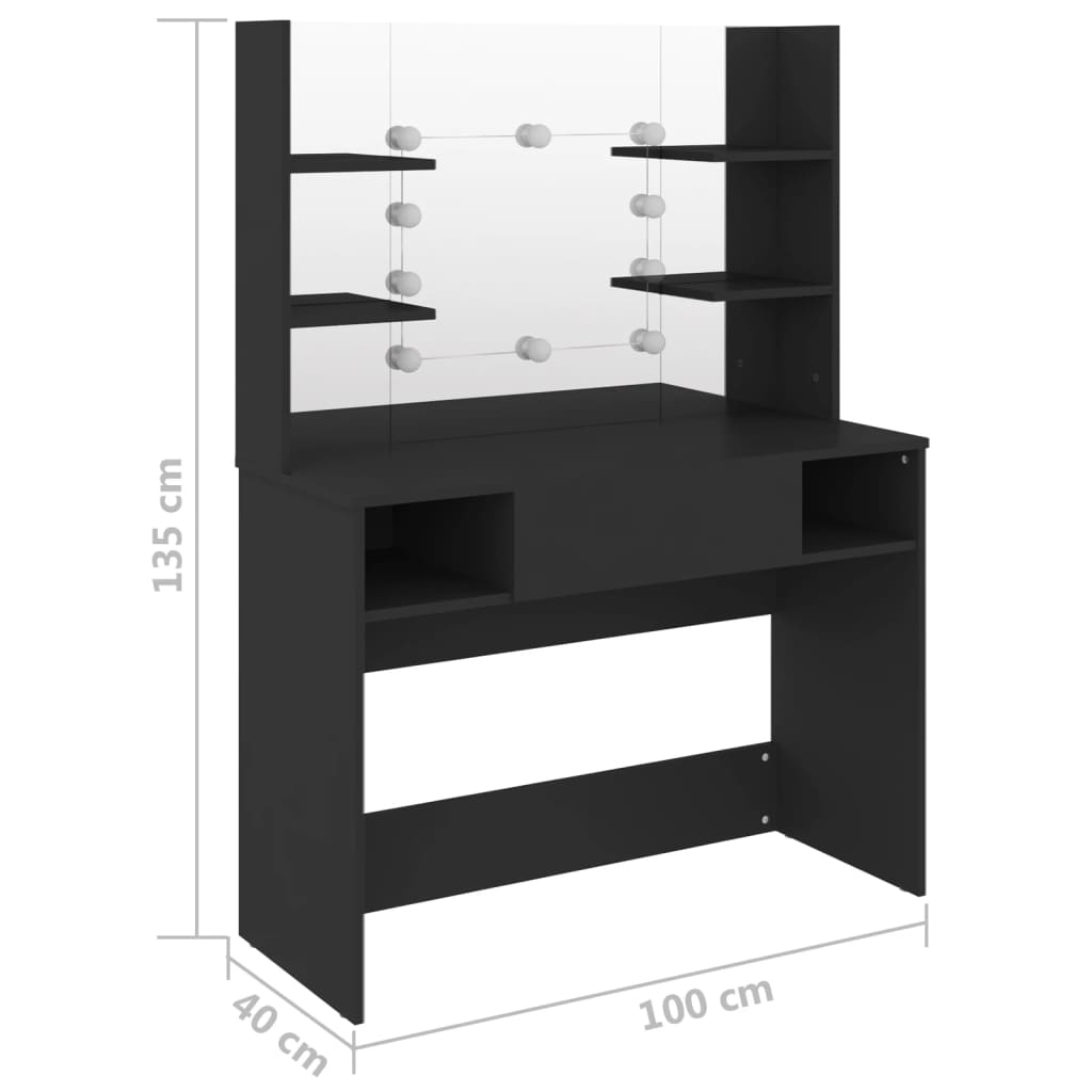 vidaXL Έπιπλο Μακιγιάζ με Φωτισμό LED Μαύρο 100 x 40 x 135 εκ. από MDF