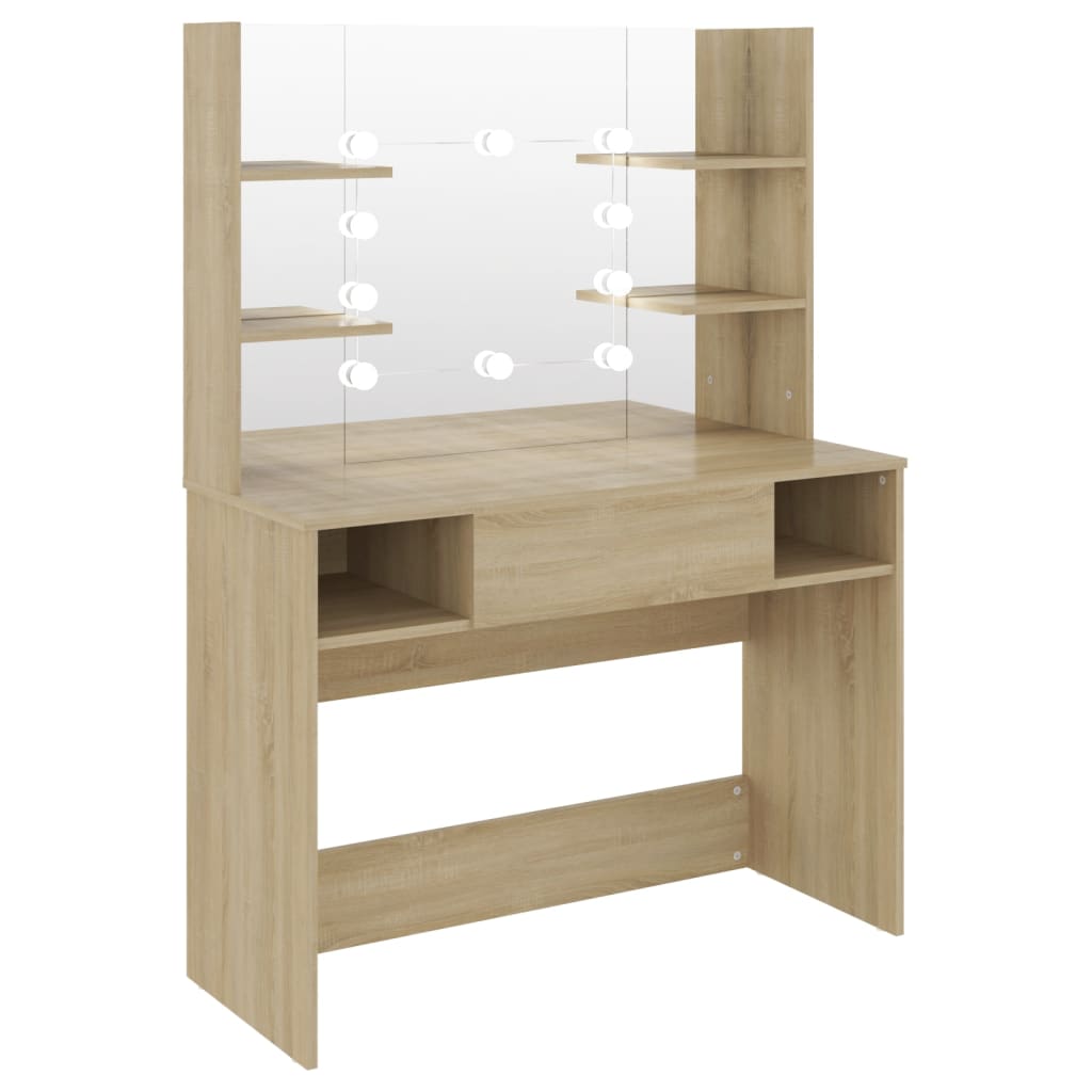 vidaXL Έπιπλο Μακιγιάζ με Φωτισμό LED Χρώμα Δρυς 100x40x135 εκ από MDF
