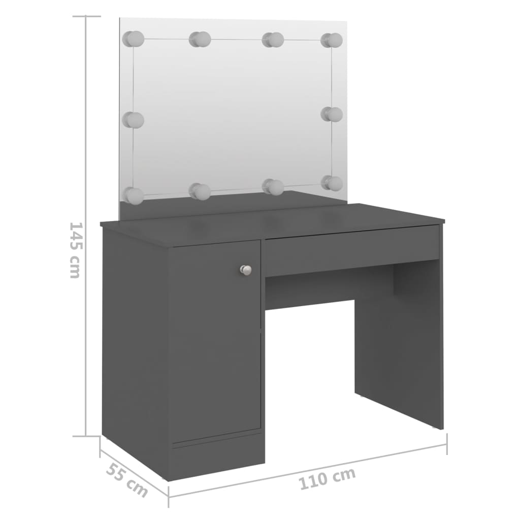 vidaXL Έπιπλο Μακιγιάζ με Φωτισμό LED Γκρι 110 x 55 x 145 εκ. από MDF