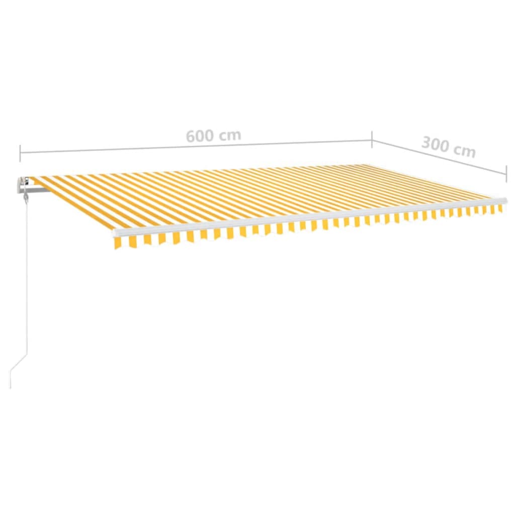 vidaXL Τέντα Αυτόματη με LED&Αισθητήρα Ανέμου Κίτρινο/Λευκό 600x300εκ.