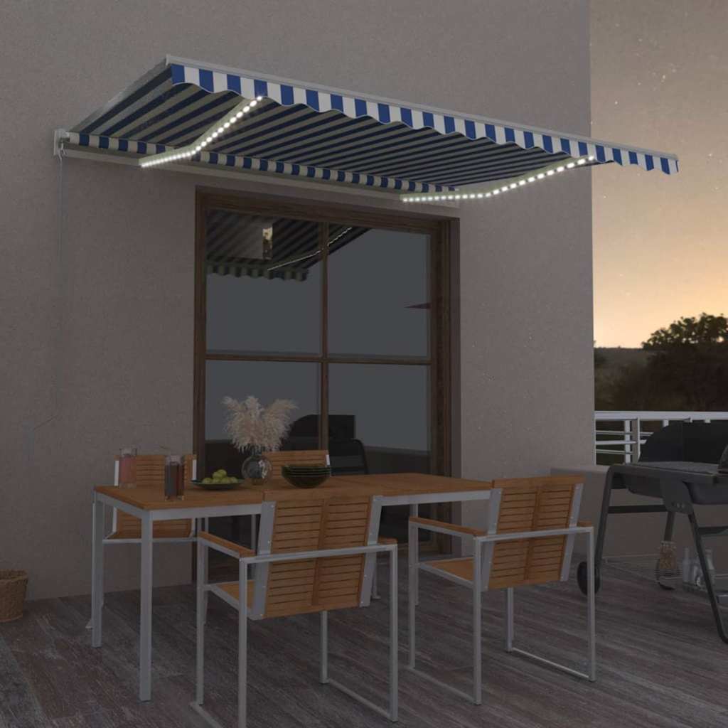 vidaXL Τέντα Αυτόματη με LED & Αισθ. Ανέμου Μπλε/Λευκό 450 x 350 εκ.