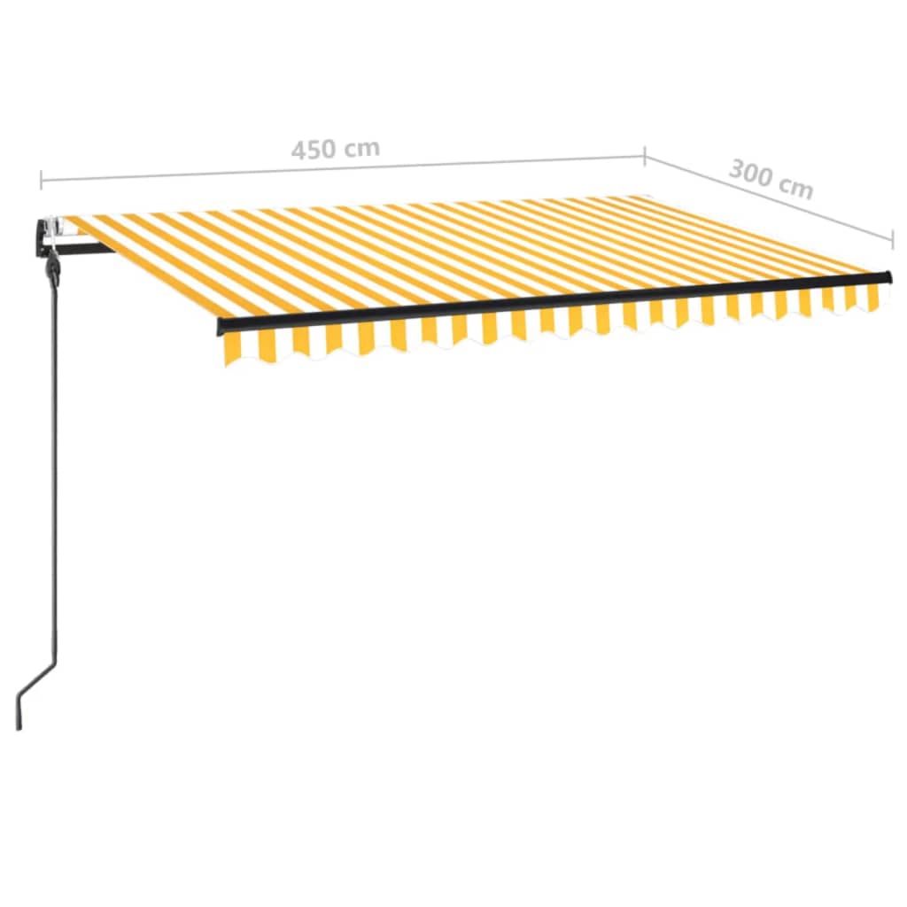 vidaXL Τέντα Αυτόματη με LED & Αισθ. Ανέμου Κίτρινο/Λευκό 450x300 εκ.