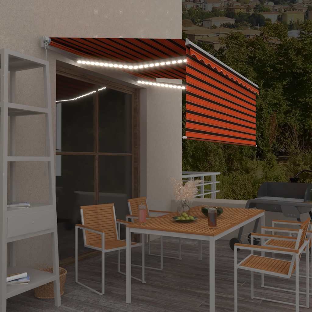 vidaXL Τέντα Συρόμενη Χειρ. Στόρι Σκίασης/LED Πορτοκαλί/Καφέ 3,5x2,5μ