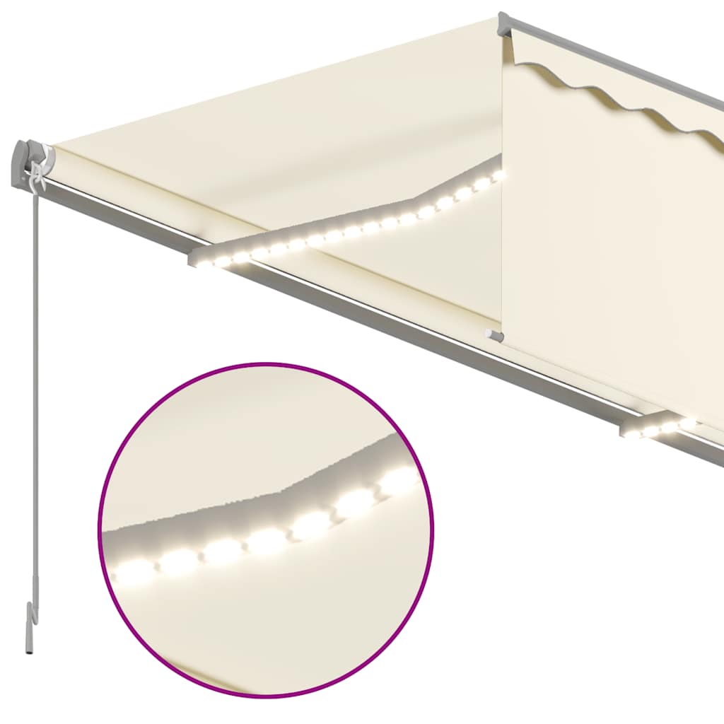 vidaXL Τέντα Συρόμενη Χειροκίνητη με Σκίαστρο & LED Κρεμ 3,5 x 2,5 μ.