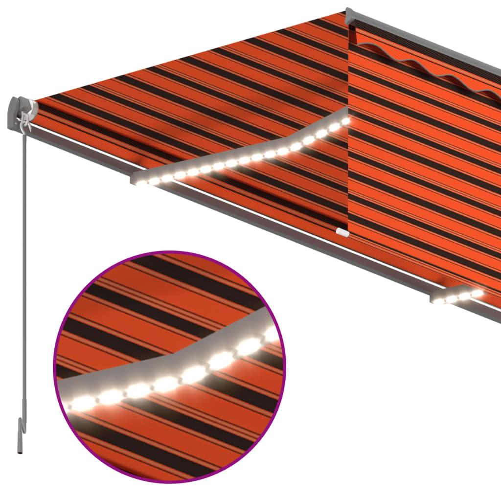 vidaXL Τέντα Αυτόματη με Σκίαστρο/LED/Αισθ. Ανέμου Πορτοκ./Καφέ 4x3 μ