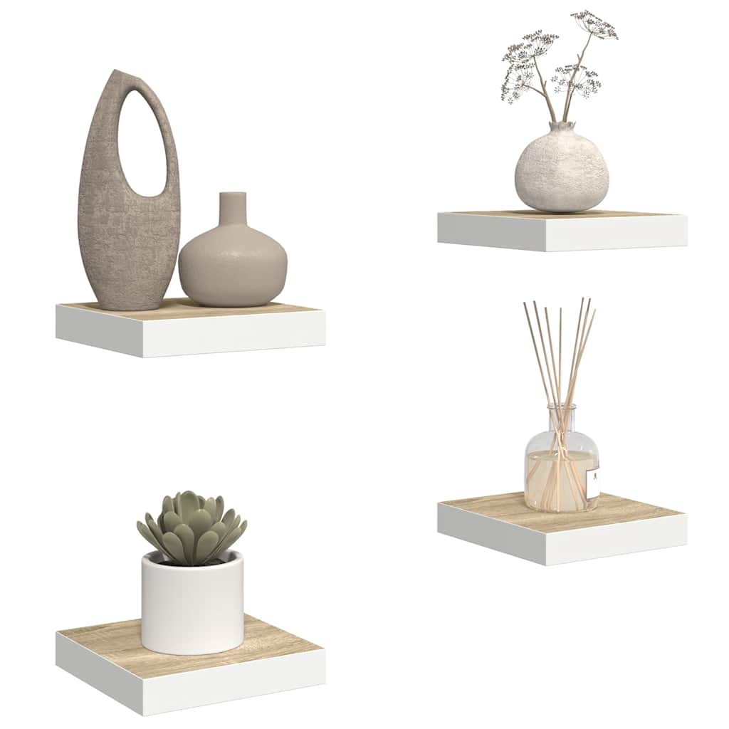 vidaXL Ράφια Τοίχου 4 τεμ. Δρυς και Άσπρο 23x23,5x3,8 εκ. MDF